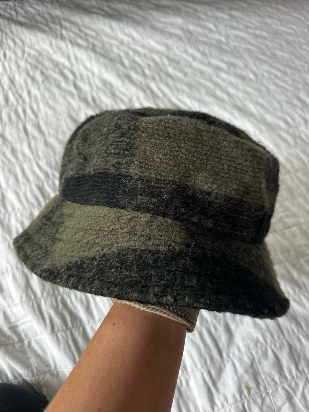 Roots Buffalo Plaid Wool Blend Bucket Hat, Olive Green and Black
